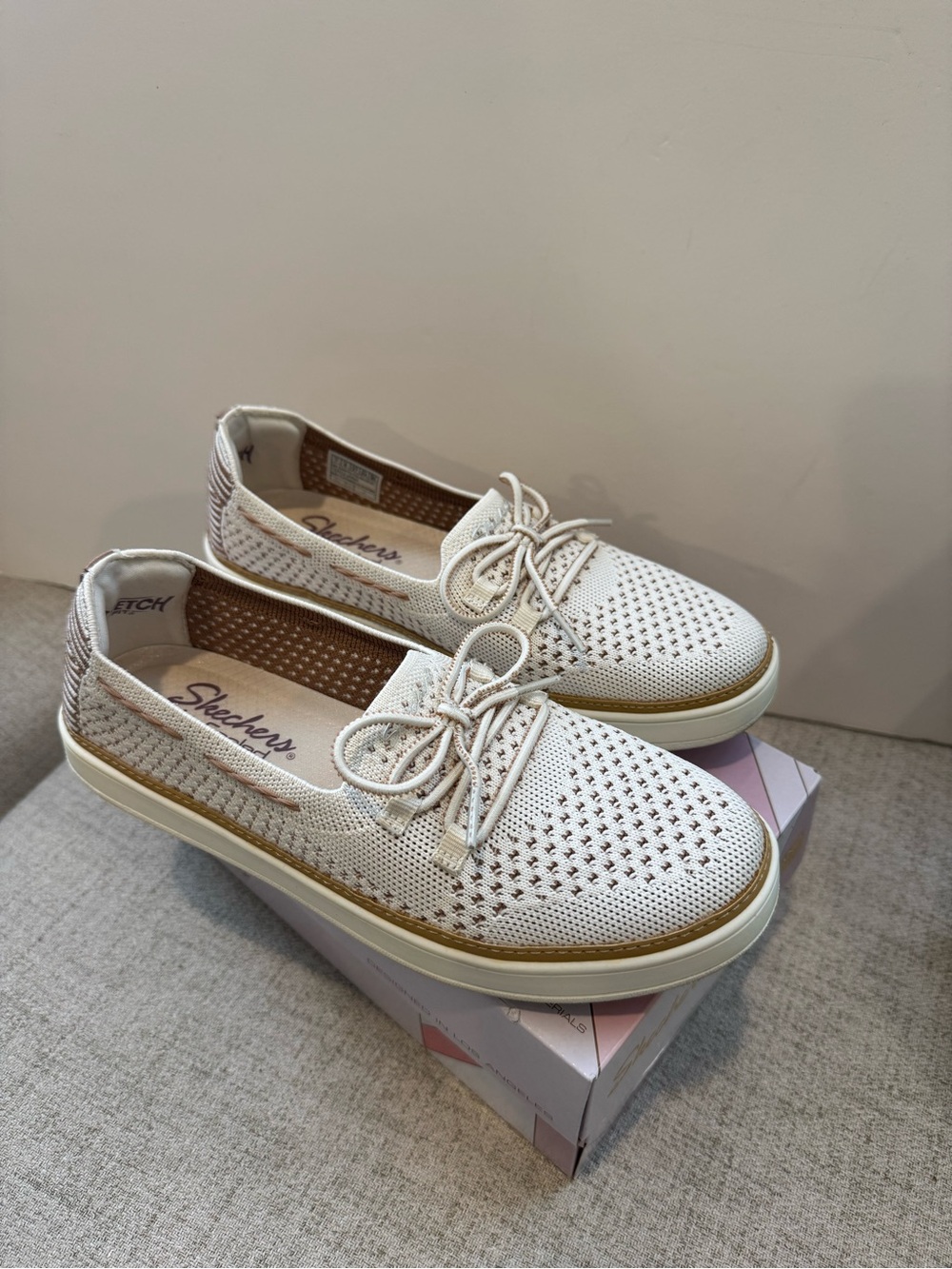 Skechers Cream Knit Lace-Up Slip-On Sneakers - Picture 3 of 6